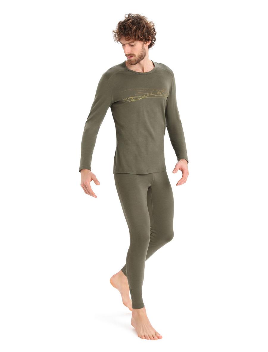 Loden Icebreaker Merino 200 Oasis Long Sleeve Crewe Ski Stripes Men's Base Layers | AU 1367QMAZ